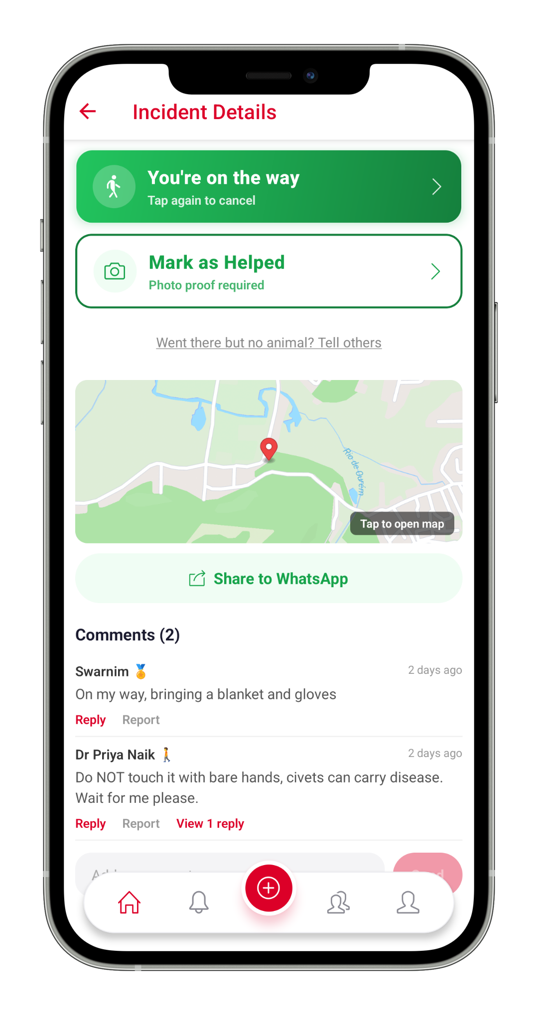Incident details with neighbour comments