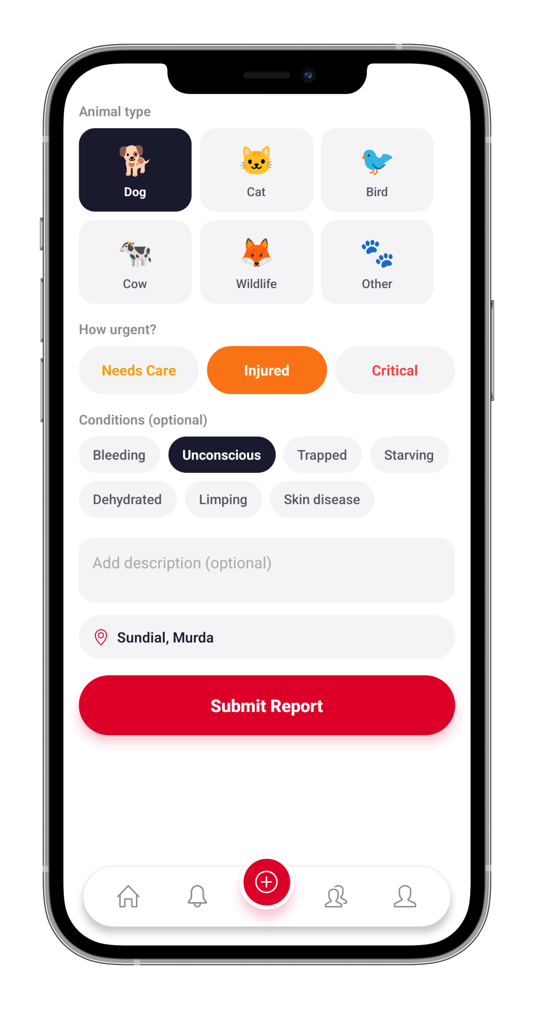Fill animal type, urgency and conditions