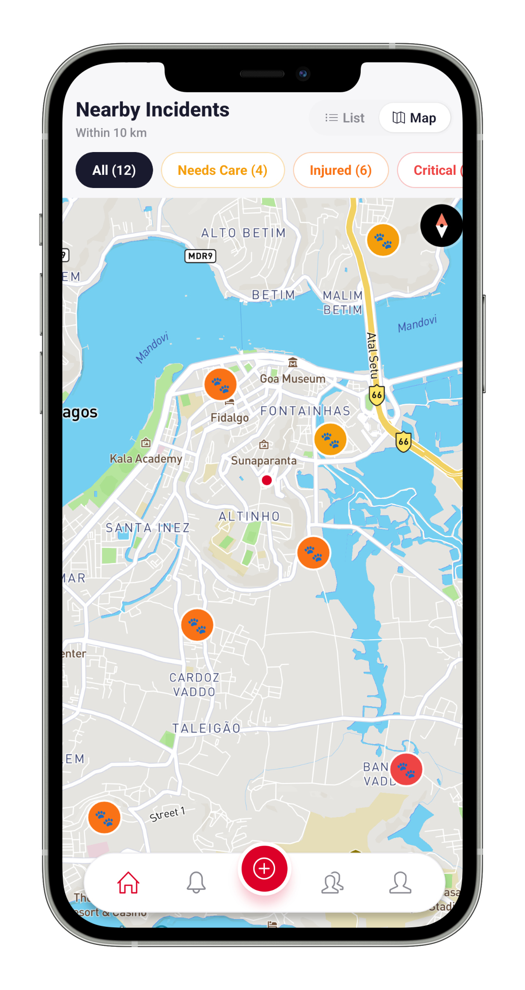 Live map view of nearby incidents